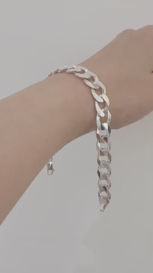 Mens Sterling Silver Cuban Chain Chunky Bracelet 10 mm Chain Link Bracelet Cool Man Jewelry Statement Brutalist Handmade Bracelet Gift Him